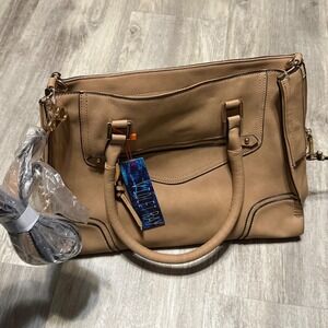 Violet Ray Tan Faux Leather Satchel Handbag Convertible Crossbody With Strap